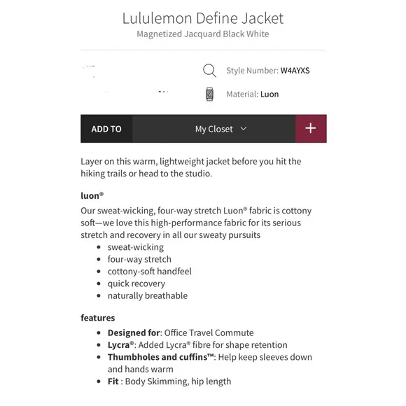 Lululemon define jacket black white dot 6